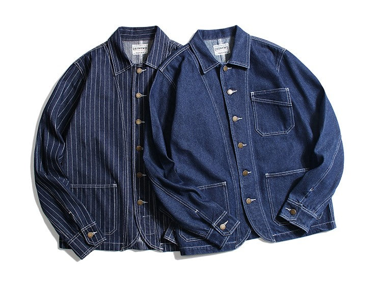 ゆったりシルエットが気分★ヴィンテージ復刻コットンデニムカバーオールジャケット★S~2XL