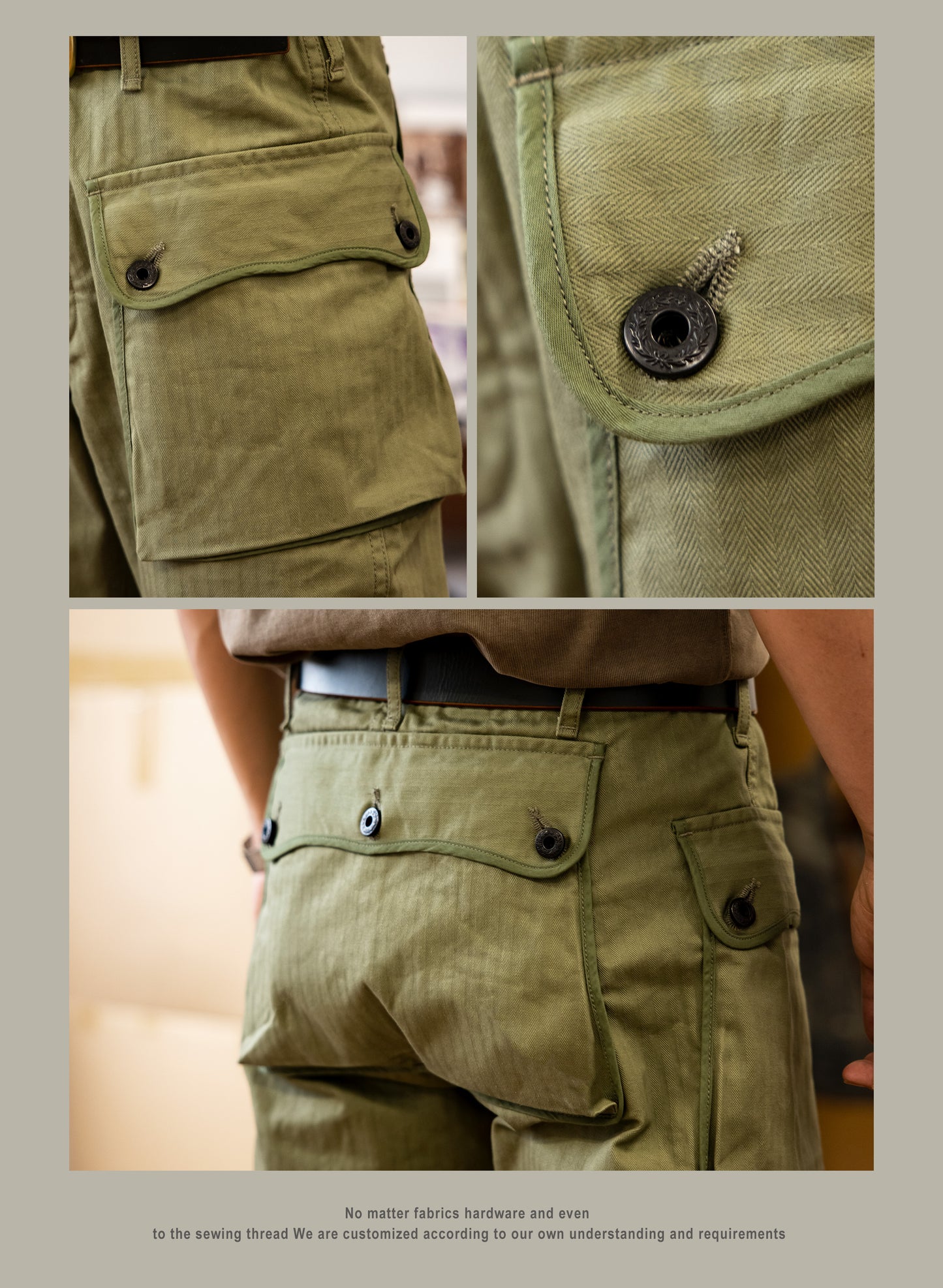 ◇ヴィンテージUSMC HBT P44タイプ コットンヘリンボーンミリタリーパンツ◇サイズ28~40