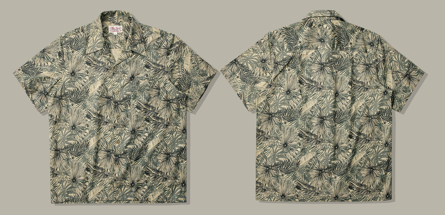 △ヴィンテージ復刻 リーフ柄 半袖 アロハシャツ▽S~3XL