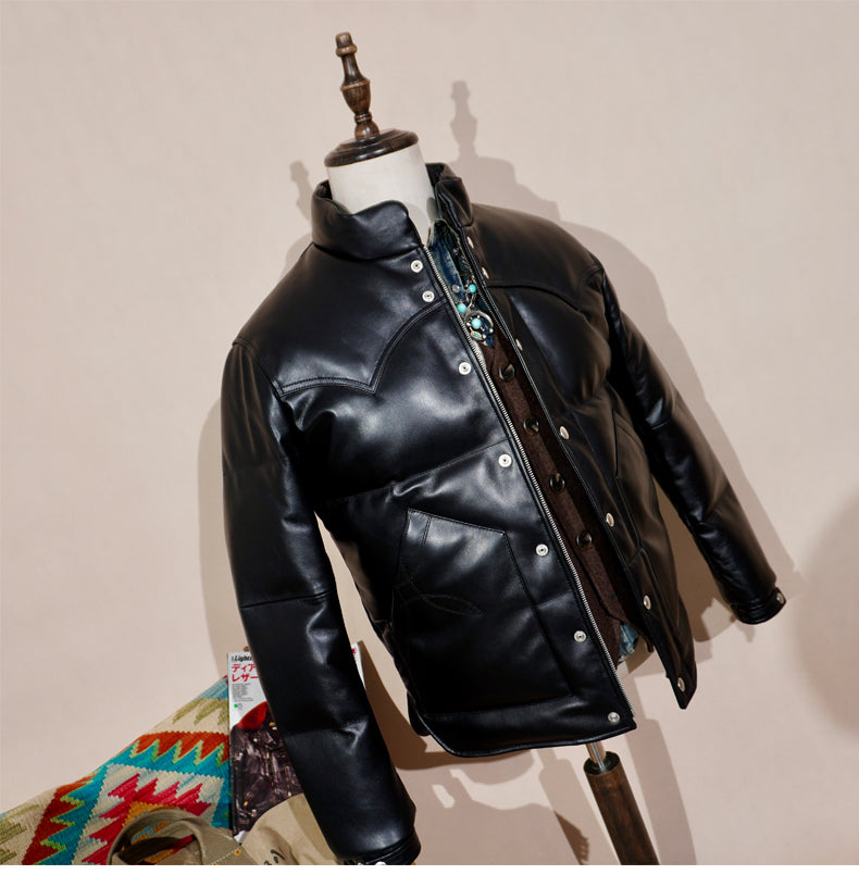 ◇ニュージーランド産シープレザー使用 ブラックレザーダウン ウエスタンステッチ ジャケット◇ S~4XL