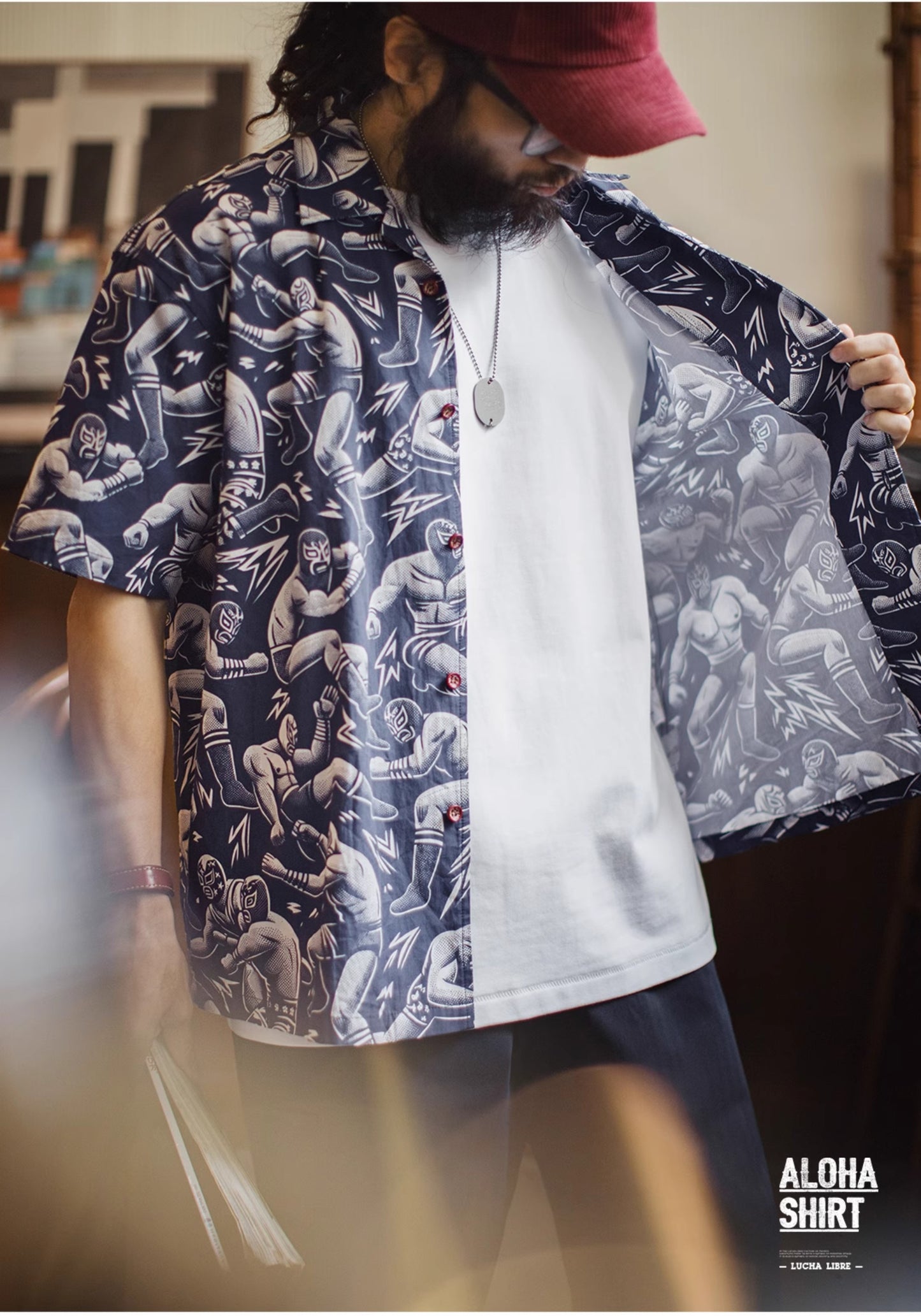 ▲覆面レスラー総柄 アロハシャツ▼S~2XL