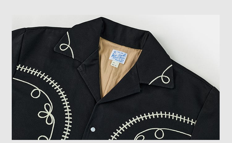 刺繍装飾◇ヴィンテージ50s復刻 コットン×レーヨン ウエスタンシャツ◇裏地付き
