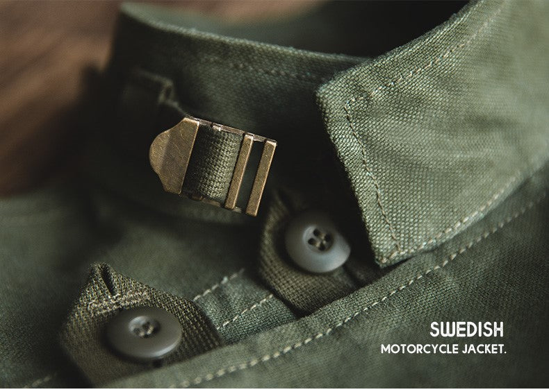 ▲スウェーデン軍 モーターサイクル ジャケット 復刻品 カーキ メンズ▼M~2XL