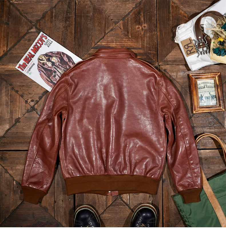 △ヴィンテージ復刻 植物タンニン鞣し カーフレザー A-2ジャケット▽M~3XL