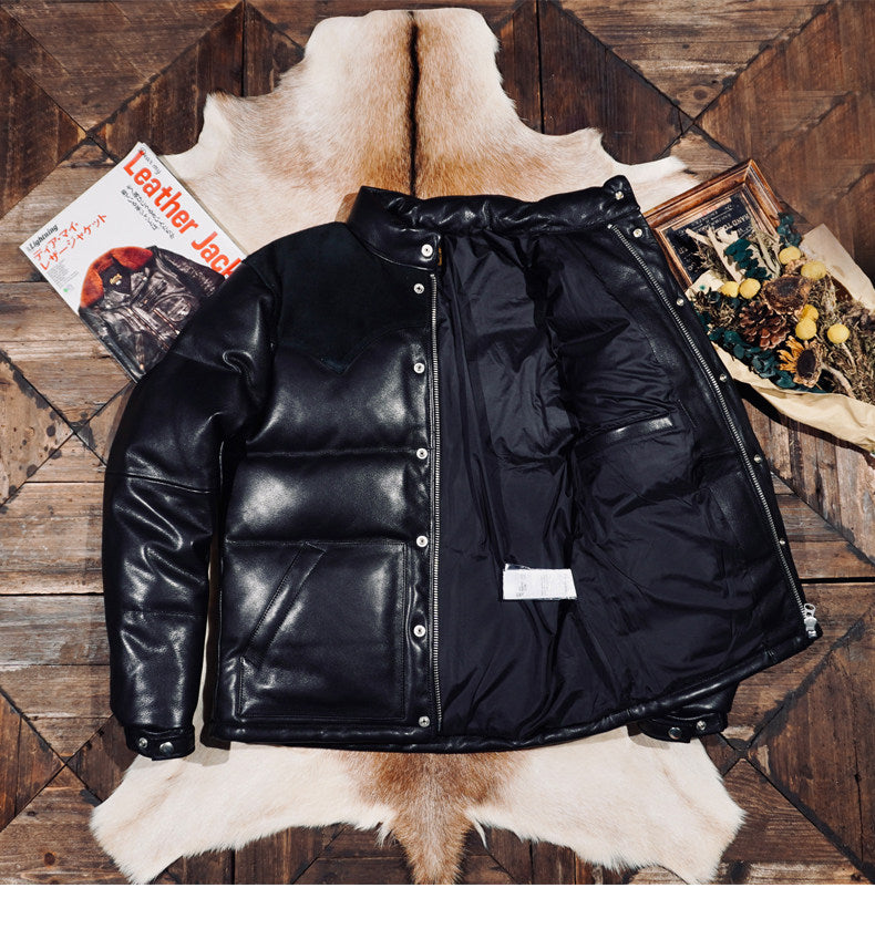 1点のみスペシャルSALE◇XLサイズ◇日本産ディアスキンレザー使用◇ブラック レザーダウンジャケット◇