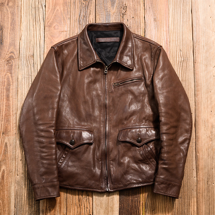2色展開◇1930's VINTAGE復刻デザイン 植物タンニンなめし カウレザー シングルライダースジャケット◇M~3XL