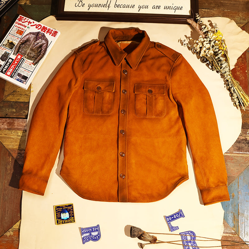 ★ミリタリースタイル シープレザー スウェード ウエスタンシャツ★S~4XL