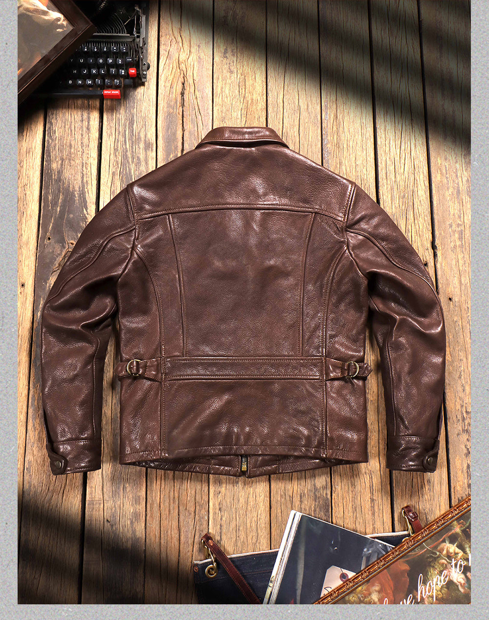 1930's VINTAGE復刻デザイン 水染植物タンニンなめし カウレザー シングルライダースジャケット M~5XL