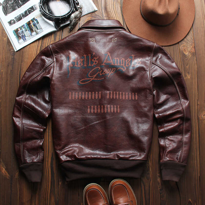 1点のみスペシャルSALE◆Lサイズ☆ヴィンテージ復刻 ワックスコーティング カウレザー A-2ジャケット☆Hell's Angels デザイン