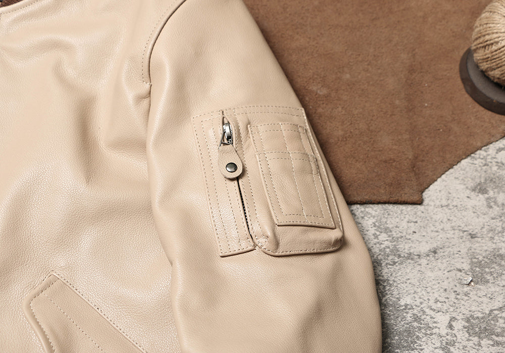 カウレザー MA-1 フライトジャケット クリーム M~4XL
