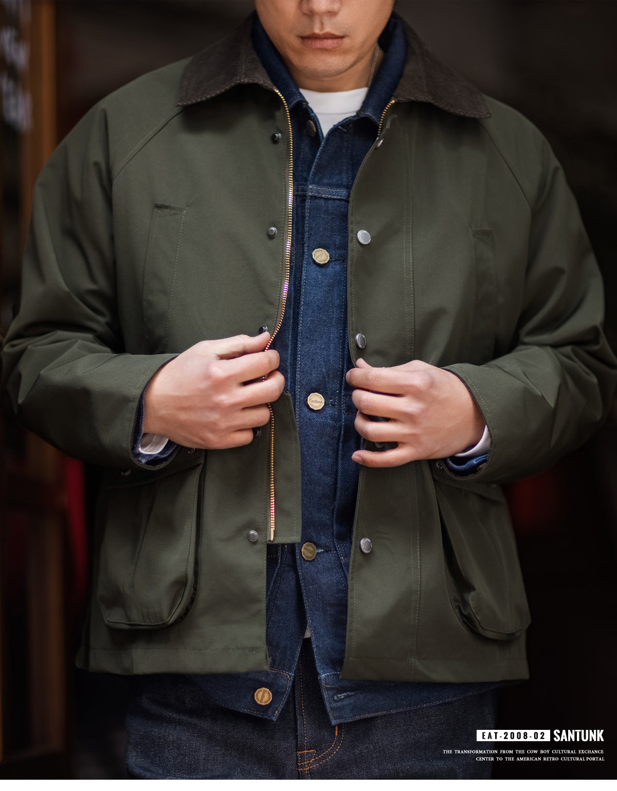 ◇襟元コーデュロイ切替え ハンティングジャケット◇M~3XL