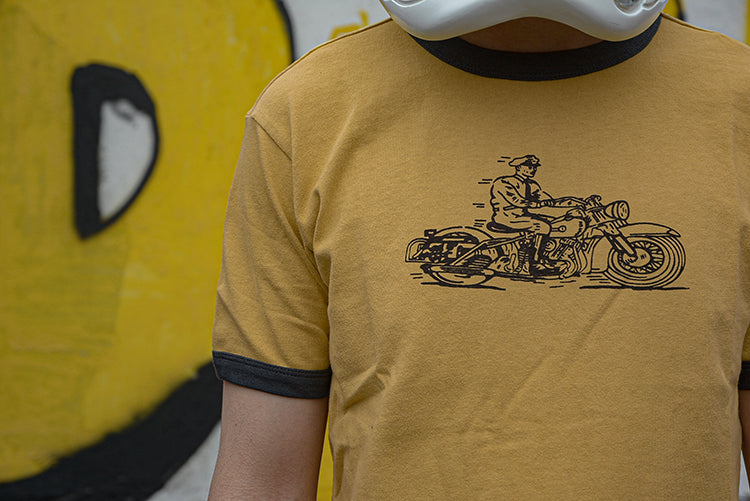 2色展開◆色味、プリントの雰囲気もGOOD◆MOTORCYCLE リンガーTシャツ◆S~2XL