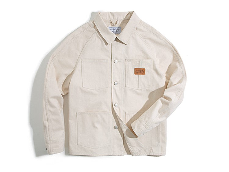 ▲ヴィンテージ復刻 ホワイトデニムコットン ラグランカバーオール▼S~2XL
