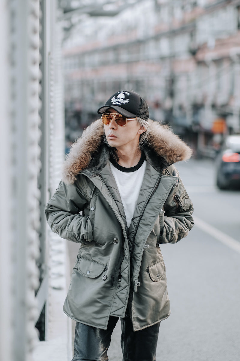 たっぷりファーに中綿で防寒性抜群★ヴィンテージ復刻 N-3Bフライトジャケット★M~3XL khaki gray