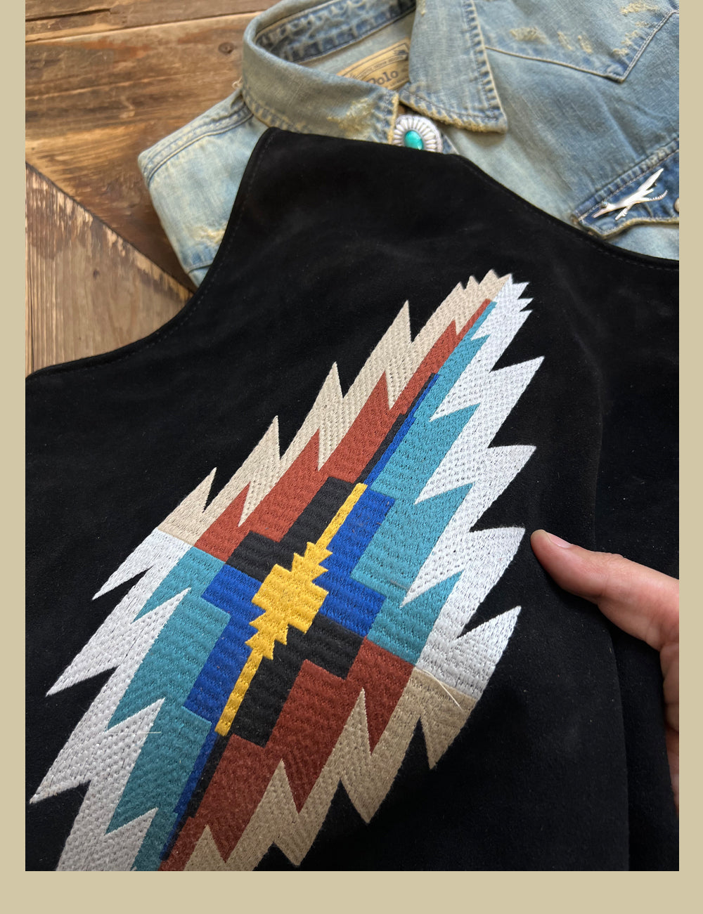 ★★SALE PRICE★★3色展開★カウレザー ナバホ柄刺繍ベスト S~4XL★