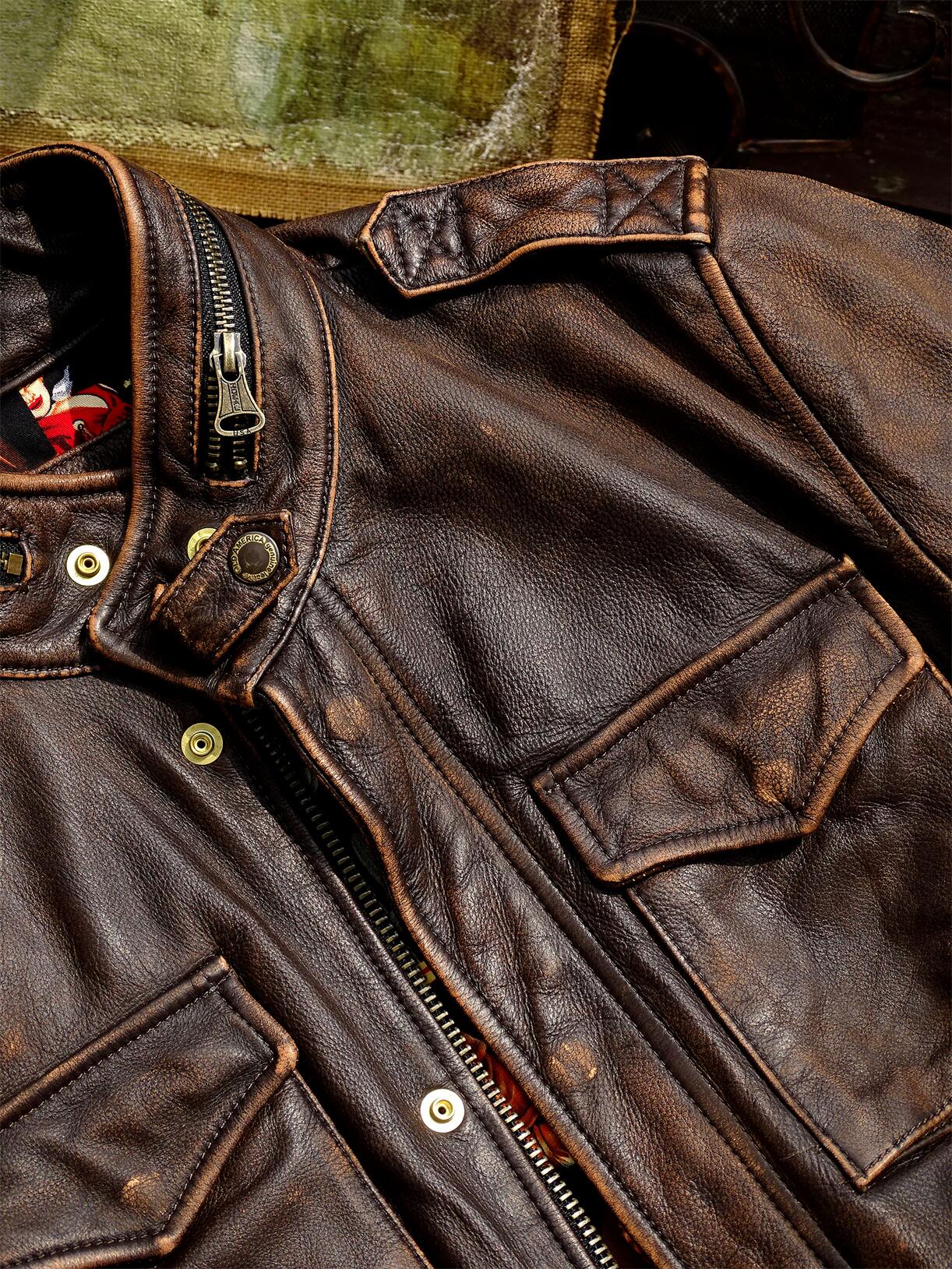 ▲ビンテージ復刻 ウォッシュ加工 茶芯カウレザー M-65 ジャケット▼S~4XL