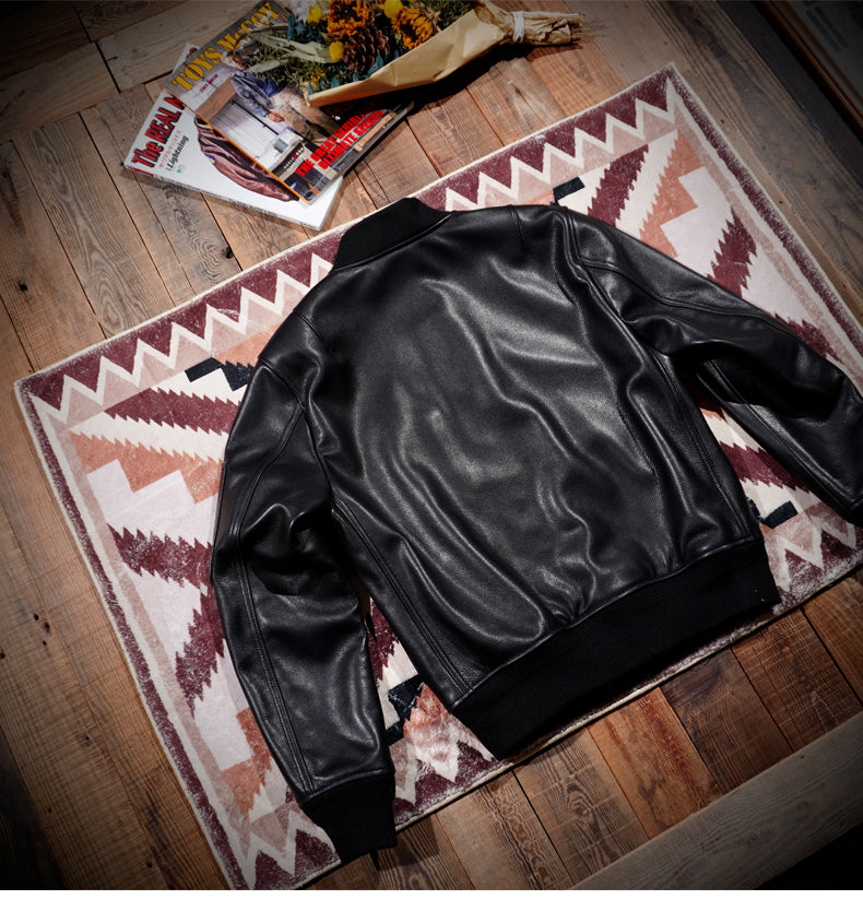 ウォッシュ加工 アメリカ産カウレザー使用 MA-1 フライトジャケット S~4XL