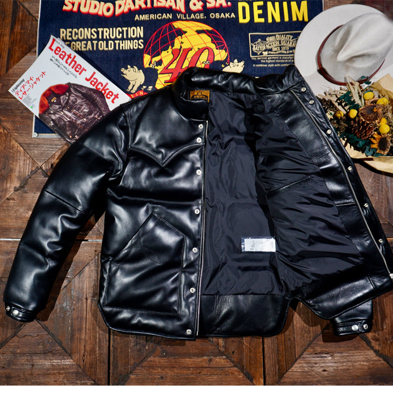 ◇ニュージーランド産シープレザー使用 ブラックレザーダウン ウエスタンステッチ ジャケット◇ S~4XL