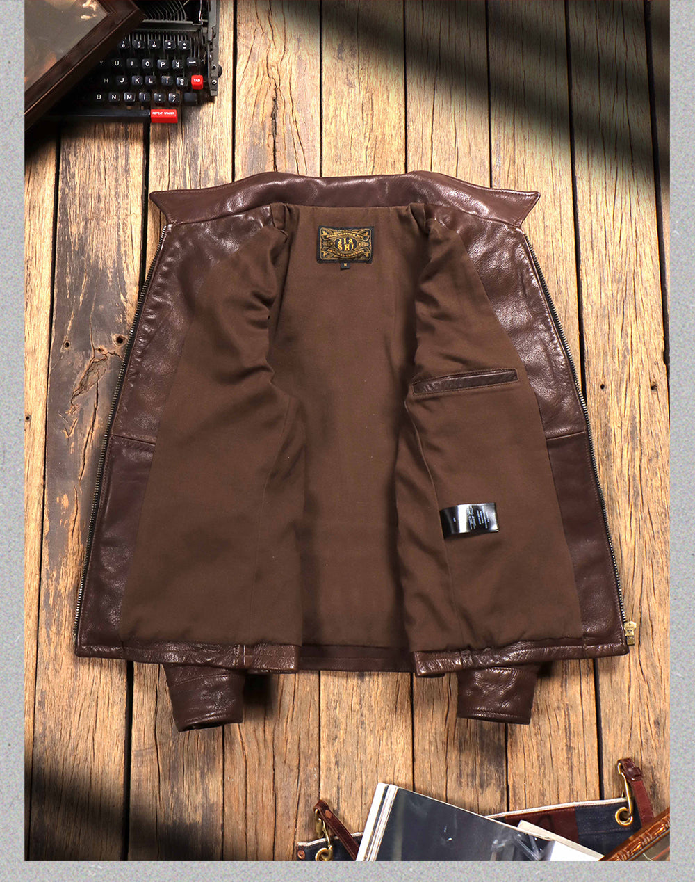 1930's VINTAGE復刻デザイン 水染植物タンニンなめし カウレザー シングルライダースジャケット M~5XL