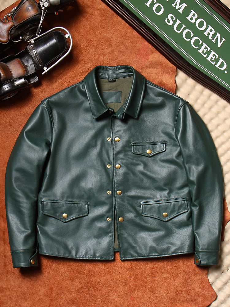 ▲昨シーズン物売り切れ価格▼グリーンカラーカウレザー ジャケット M~4XL
