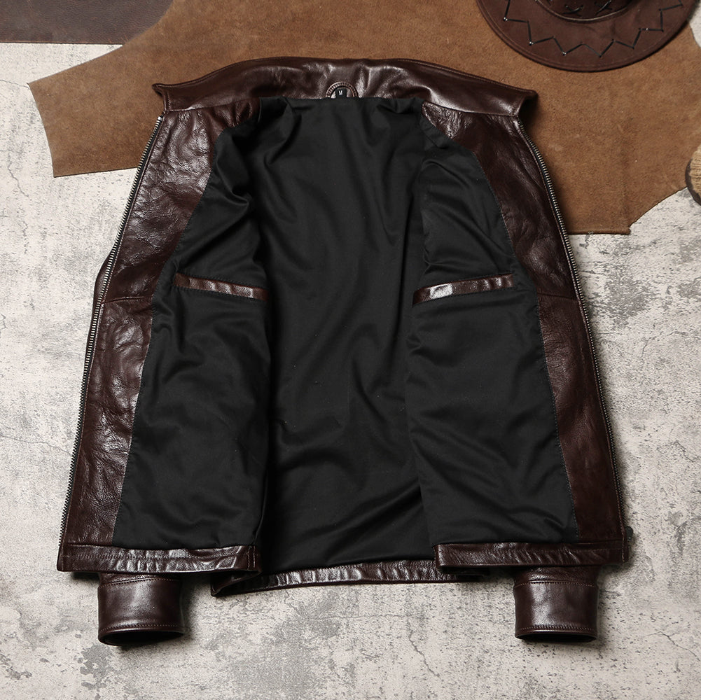 ✩ゴートレザー シングルライダースジャケット✩ブラウン M~5XL