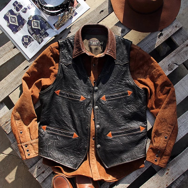 4種の表情★レザーウエスタン ベスト★M~6XL