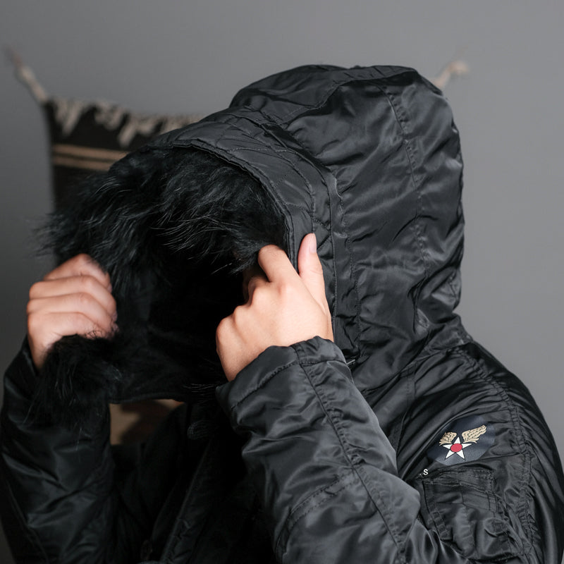 たっぷりファーに中綿で防寒性抜群★ヴィンテージ復刻 N-3Bフライトジャケット★M~3XL black