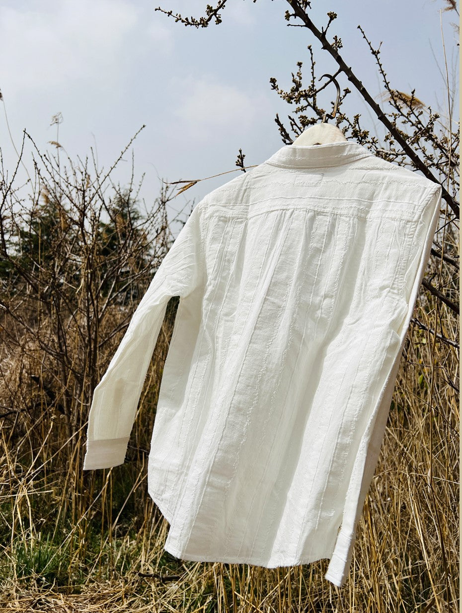 △絶妙なテクスチャーの白シャツ▽M~3XL