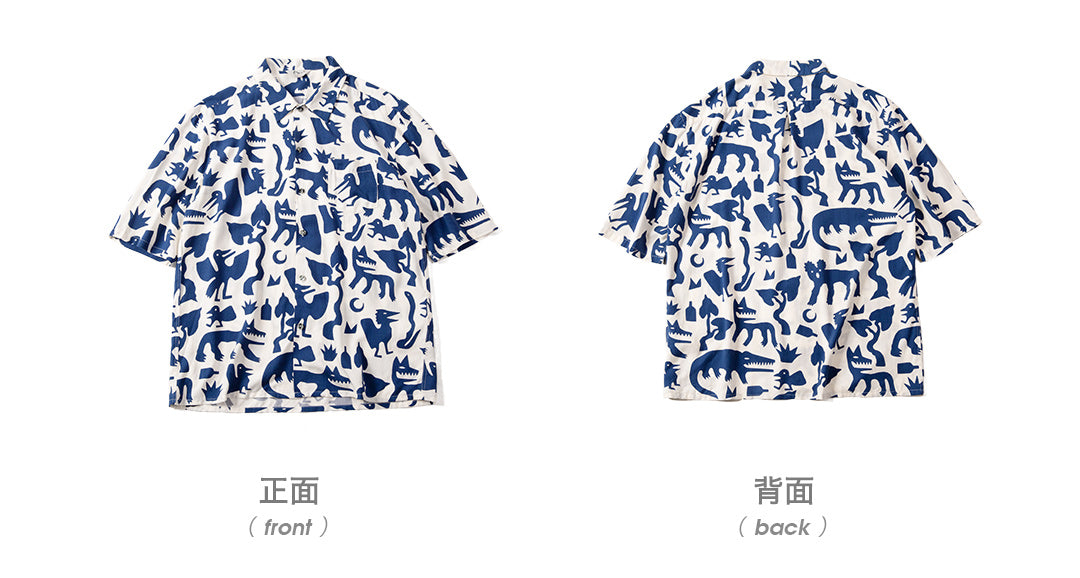 △インディアントーテム プリント 半袖 アロハシャツ▽S~2XL