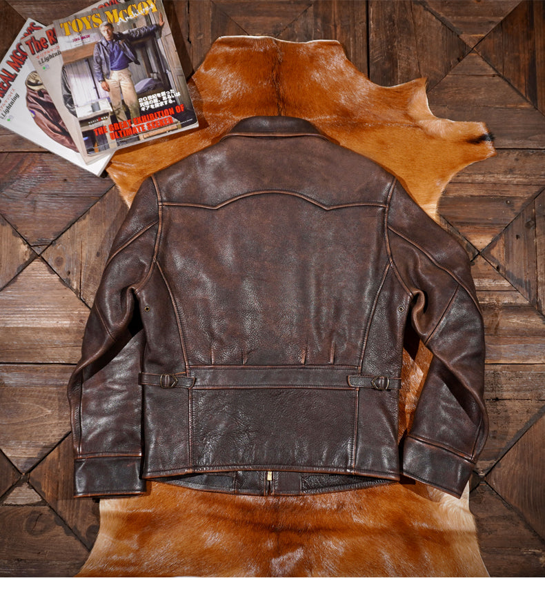 ▲1930’sビンテージ復刻植物タンニン鞣し ホースハイドレザー シングルライダース ジャケット▼M~3XL