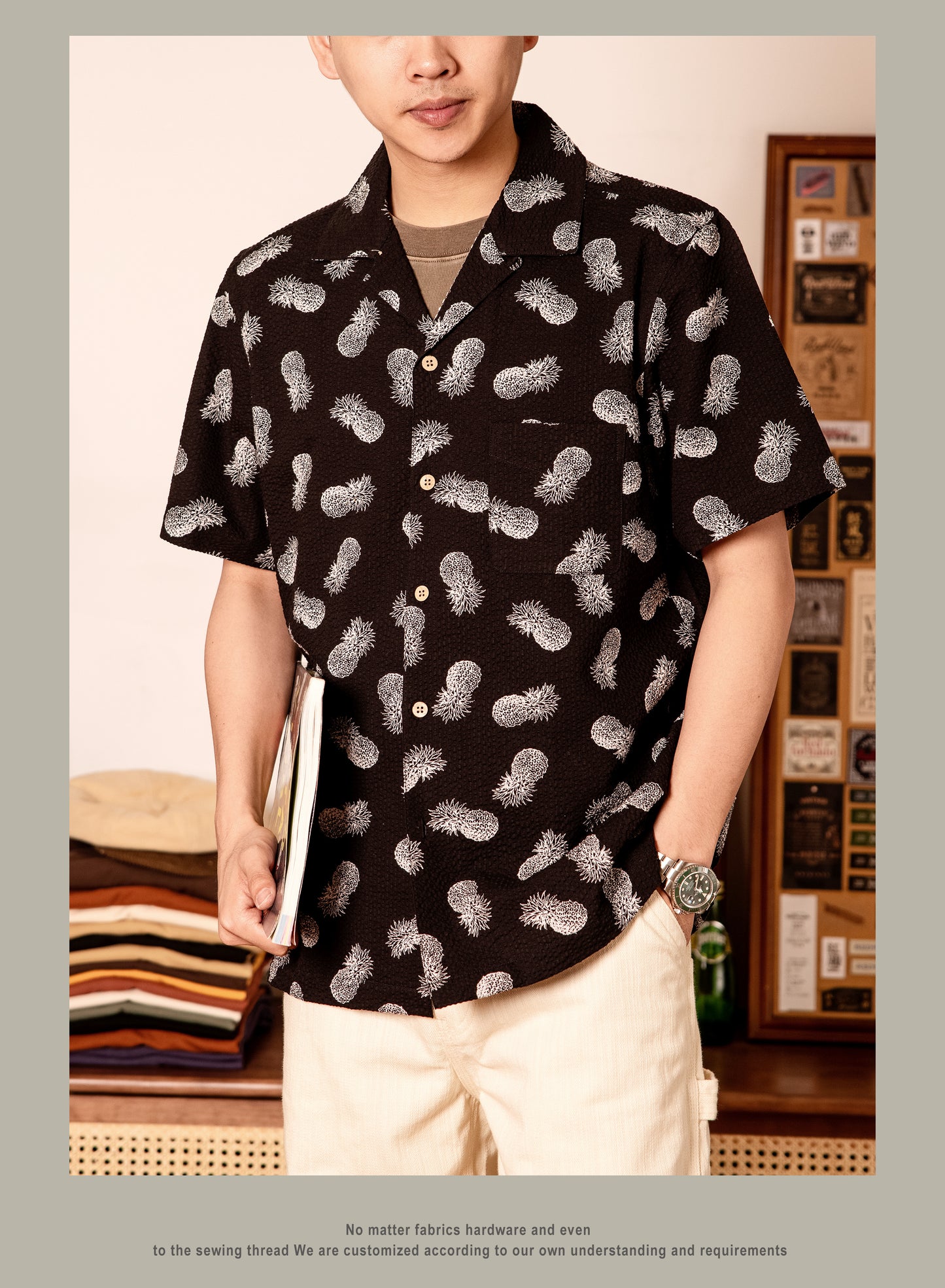 △コットン 半袖 パイナップル柄アロハシャツ▽S~3XL