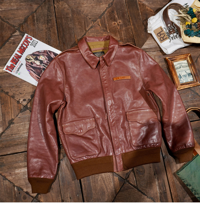 △ヴィンテージ復刻 植物タンニン鞣し カーフレザー A-2ジャケット▽M~3XL