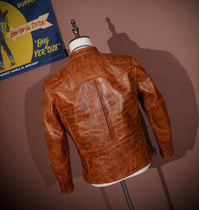 ワックス加工ホースレザー シングルライダースジャケット S~4XL