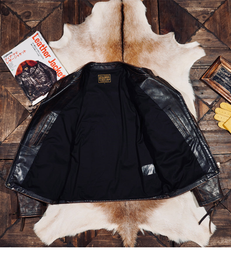 植物タンニン鞣し カウレザー シングルライダース ジャケット S~4XL