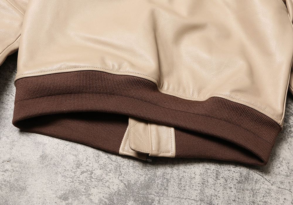 カウレザー MA-1 フライトジャケット クリーム M~4XL
