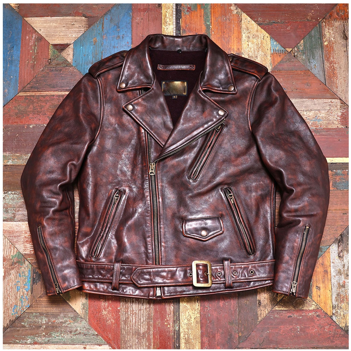 ファーの取り外し可能◇ヴィンテージ50s 復刻 茶芯カウレザー ダブルライダースジャケット◇S~5XL