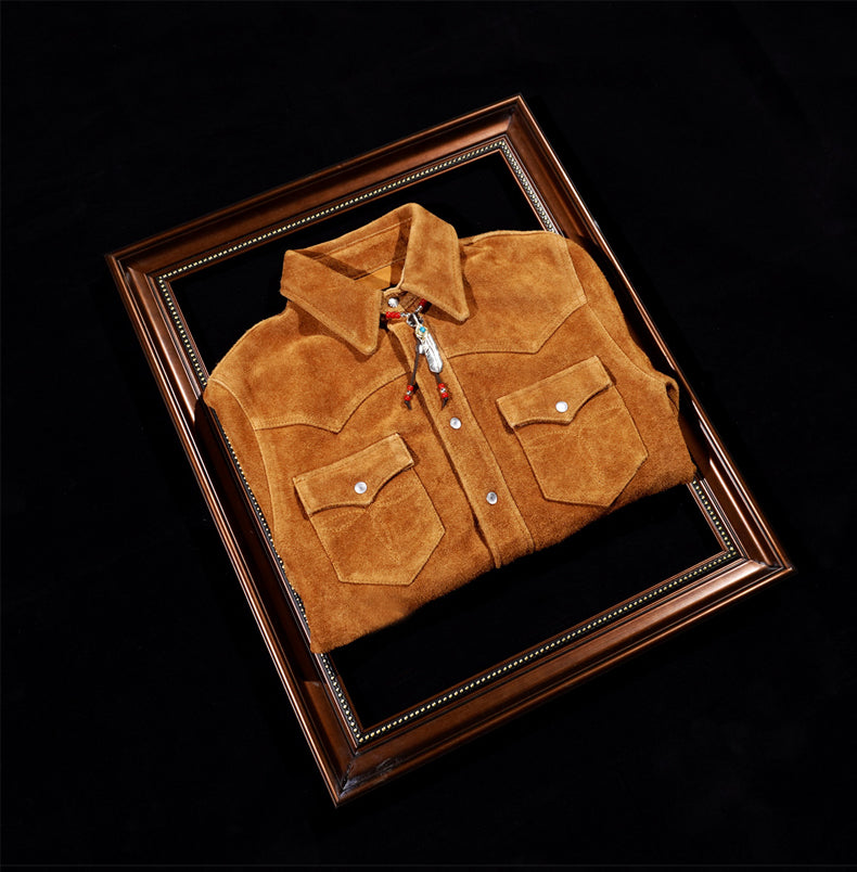 ★カウレザー スウェード ウエスタンシャツ★S~4XL