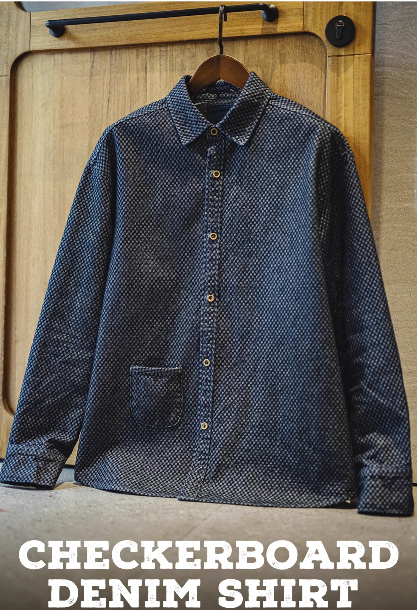 ★チェッカーボード柄 デニム シャツ★S~2XL