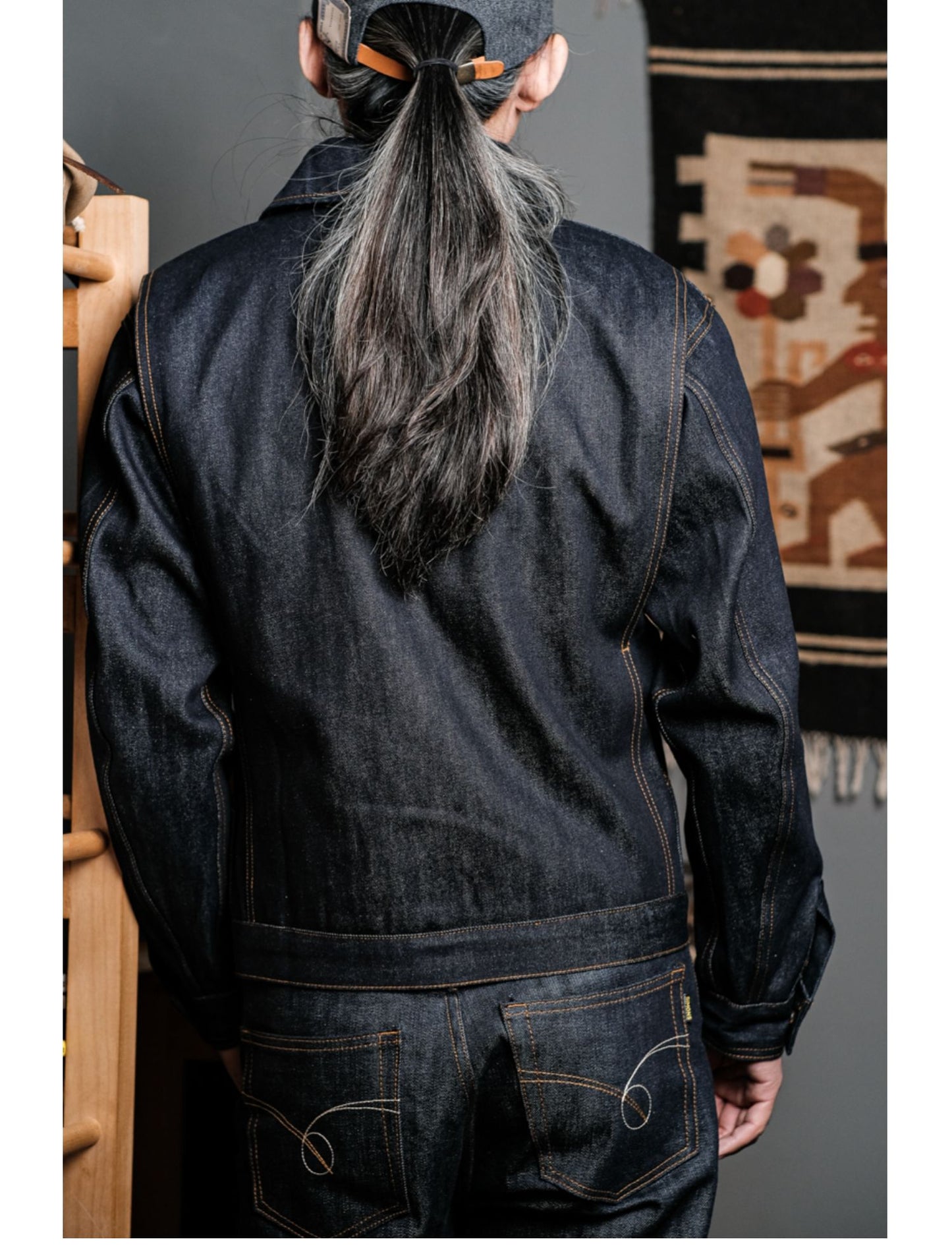 背面のアクションプリーツで高い可動性☆ヴィンテージ復刻 14.5OZ ノンウォッシュ セルビッチ デニムジャケット☆S~2XL