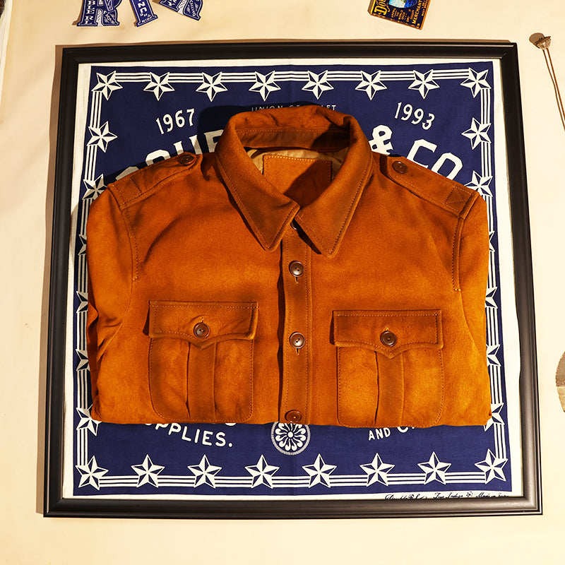 ★ミリタリースタイル シープレザー スウェード ウエスタンシャツ★S~4XL