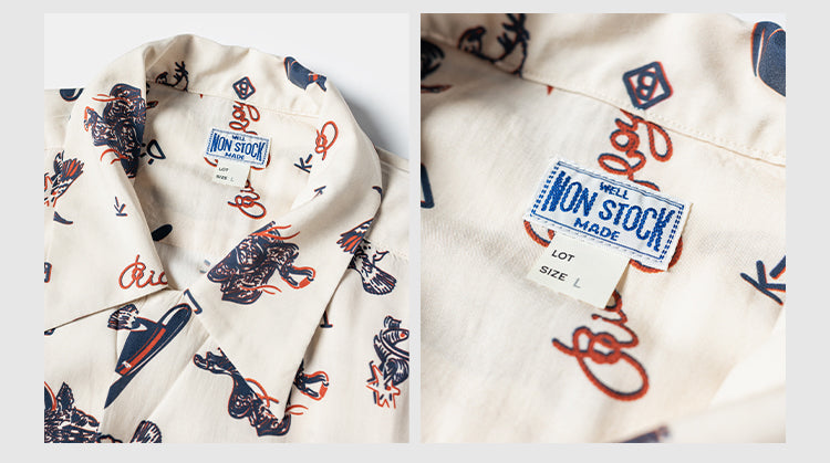 2色展開★レーヨン使いで落ち感GOOD★チェーンステッチ ウエスタンパターン アロハ シャツ★S~2XL