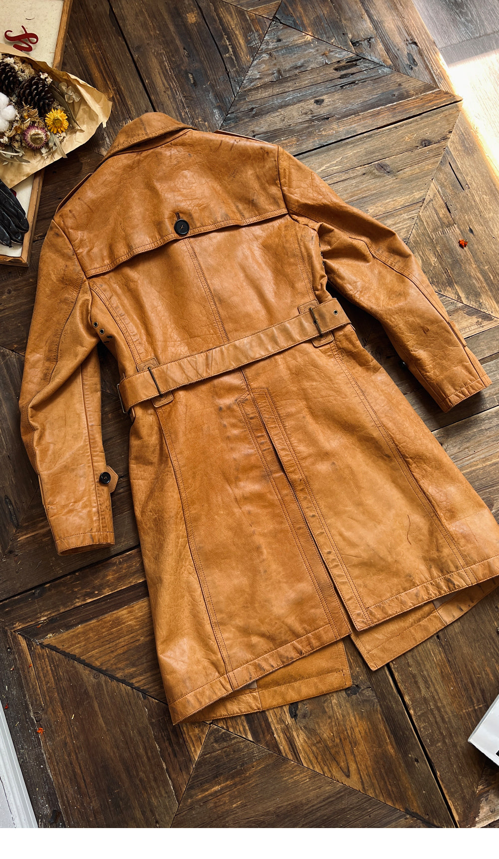 ◇ヴィンテージ復刻 イタリアン カーフレザー モーターサイクルコート◇S~3XL