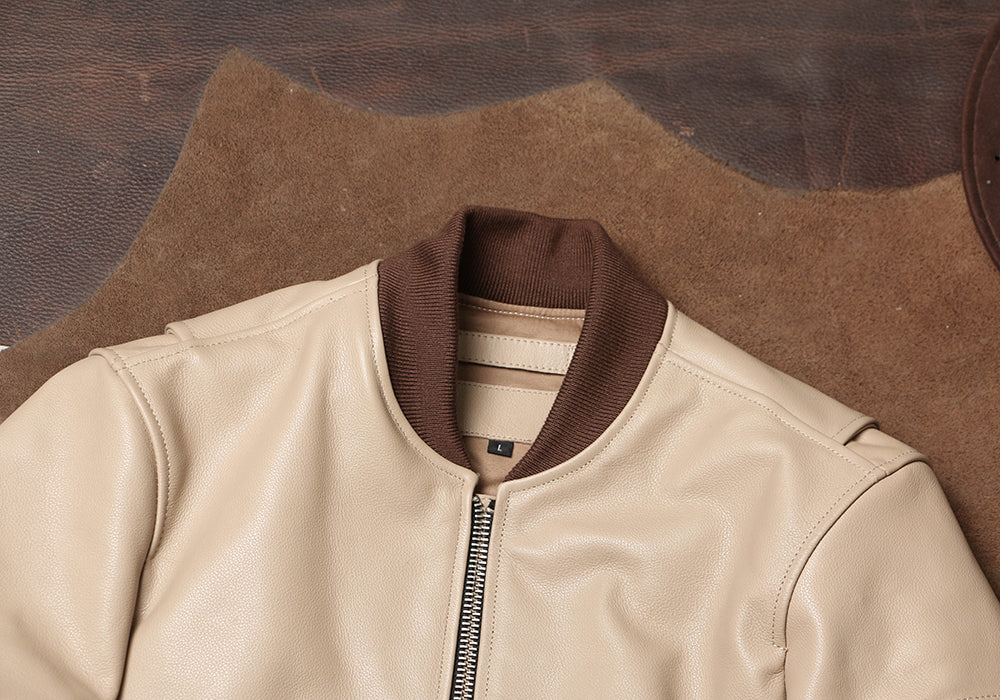 カウレザー MA-1 フライトジャケット クリーム M~4XL