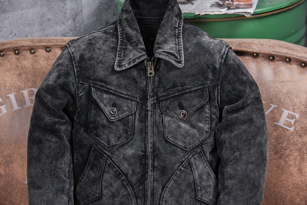 ◆70’s ヴィンテージ復刻 カウレザー スウェード シングルライダース ジャケット◆M~5XL