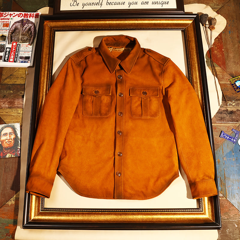 ★ミリタリースタイル シープレザー スウェード ウエスタンシャツ★S~4XL
