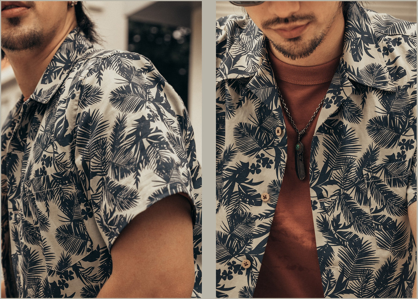 △ヴィンテージ復刻 リーフ柄 半袖 アロハシャツ▽S~3XL