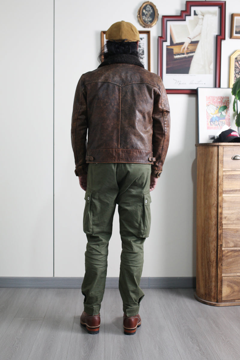 完璧なヴィンテージ加工★茶芯カウレザー×ムートン BILLINGS JACKET★ブラウン XL~4XL