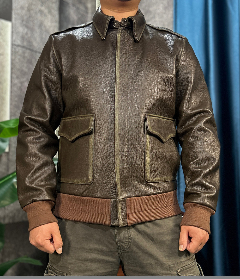 ◇絶妙なヴィンテージ加工◇茶芯カウレザー A-2 フライトジャケット◇M~5XL