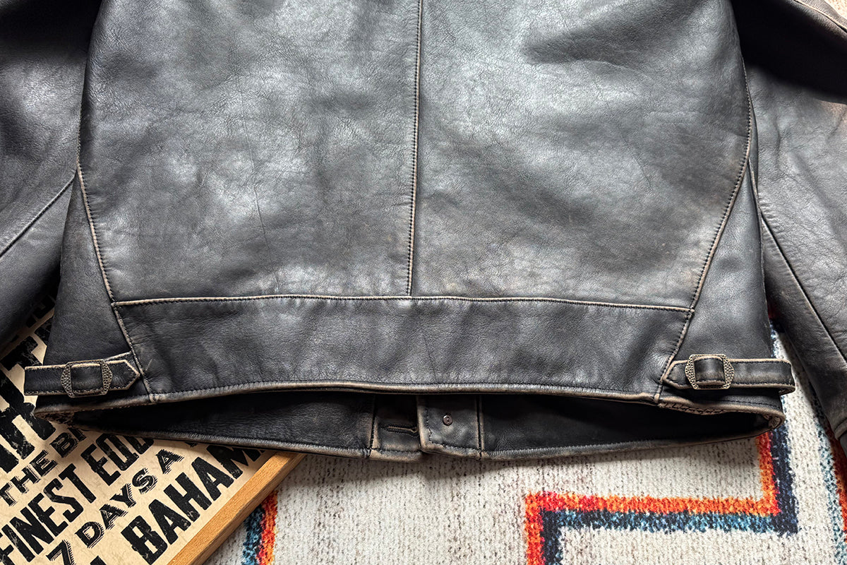 完璧なヴィンテージ加工★茶芯カウレザー×ムートン BILLINGS JACKET★ブラック XL~4XL