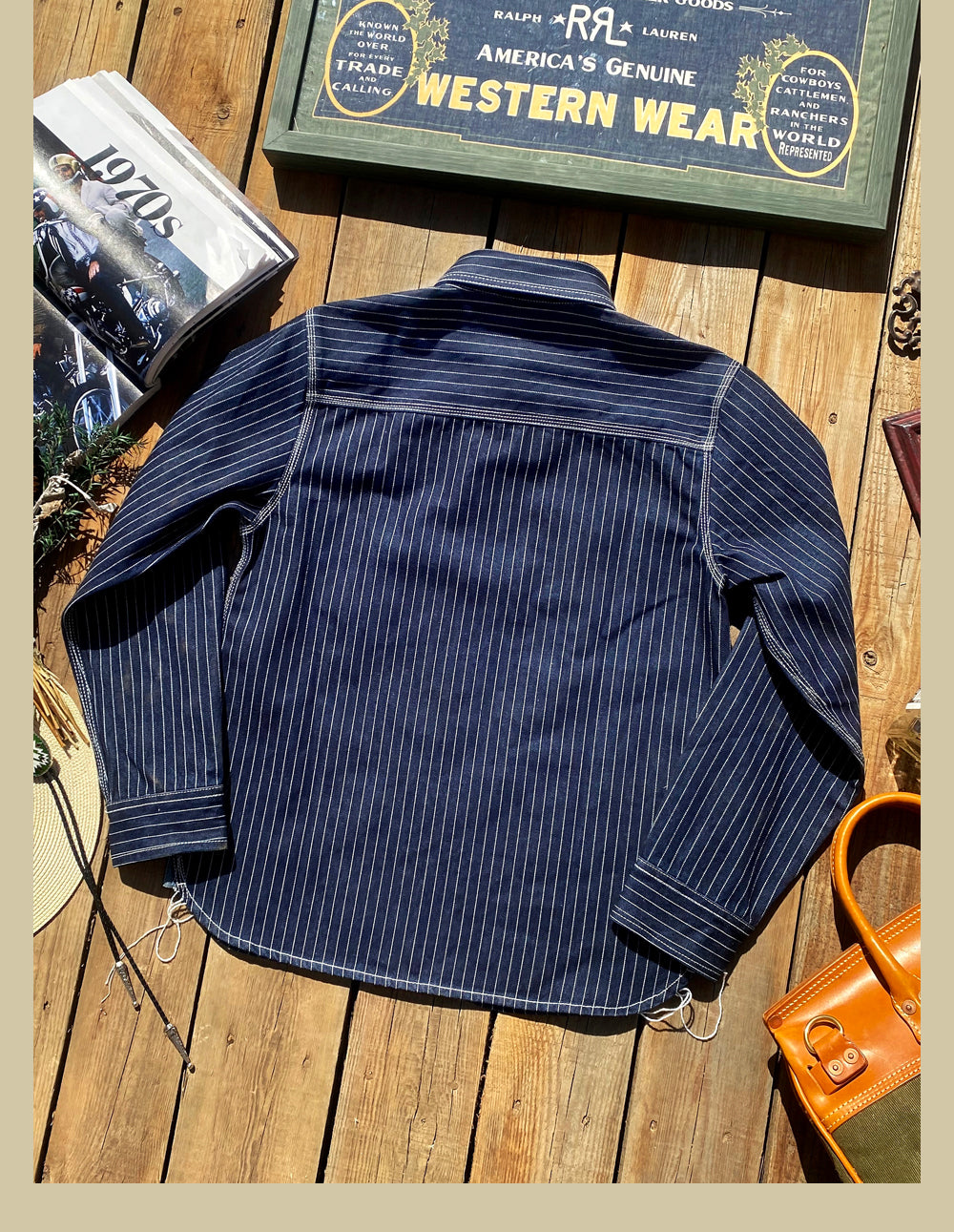 3本針でしっかり△12.5デニムストライプワークシャツ▽S~2XL